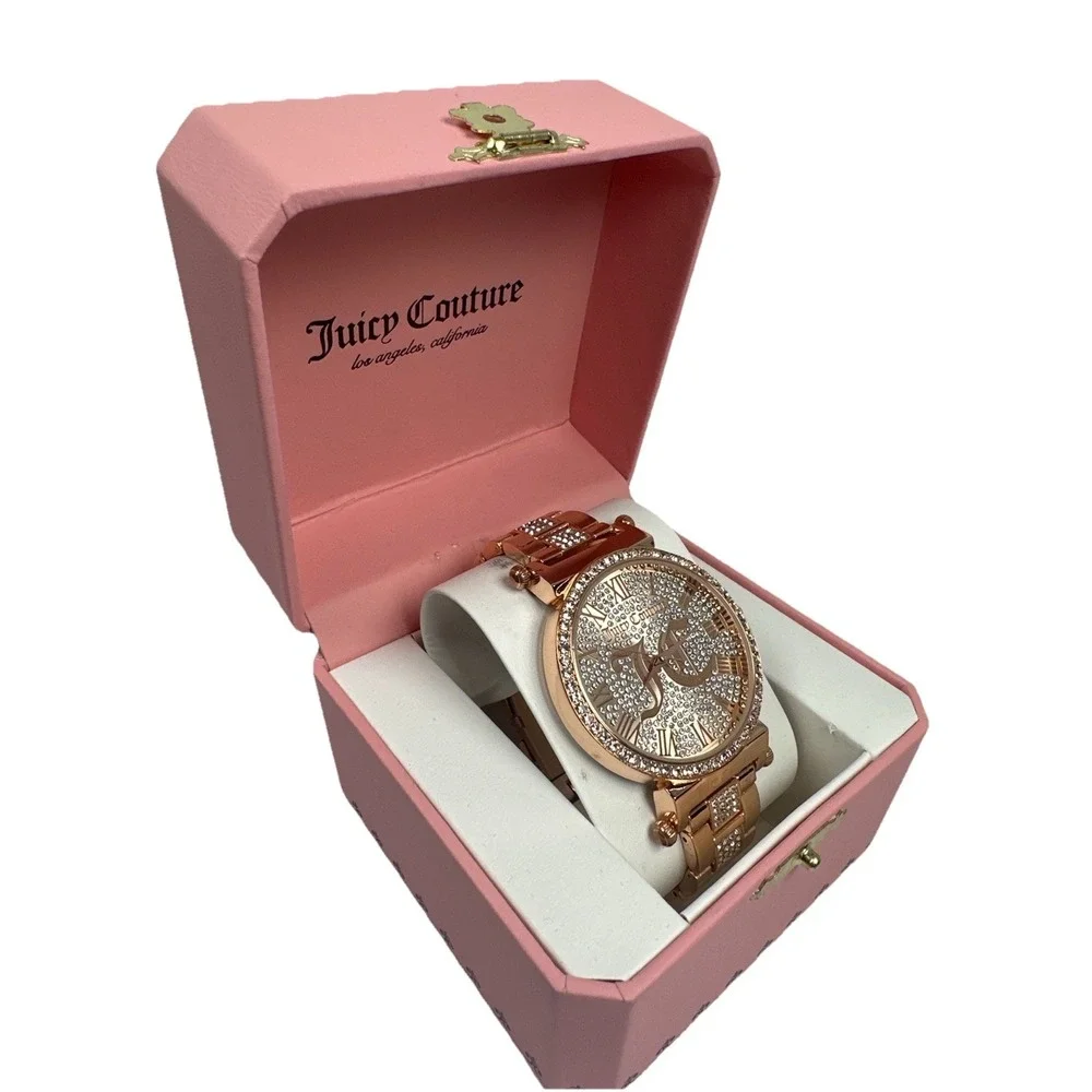 Juicy Couture Rose Gold Crystal Watch Bracelet with Box Y2K Glam